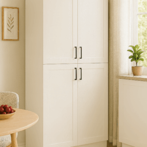 Full-size walk-in closet system with glass doors – Blue Valley Cabinets Burnaby