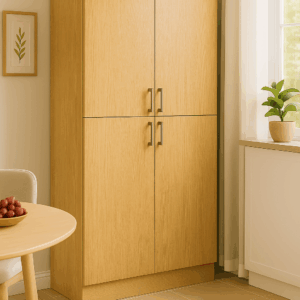 Full-size walk-in closet system with glass doors – Blue Valley Cabinets Burnaby
