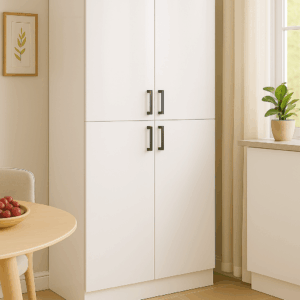 Full-size walk-in closet system with glass doors – Blue Valley Cabinets Burnaby