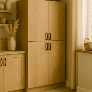 Full-size walk-in closet system with glass doors – Blue Valley Cabinets Burnaby