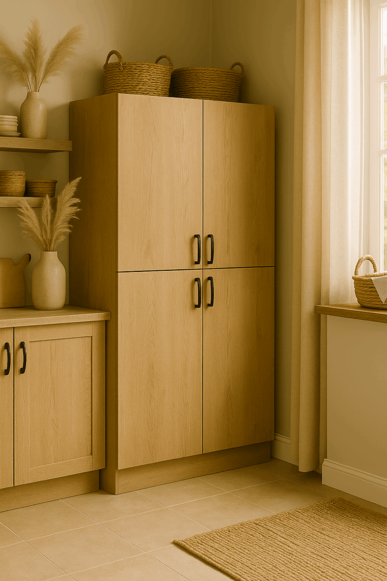 Full-size walk-in closet system with glass doors – Blue Valley Cabinets Burnaby