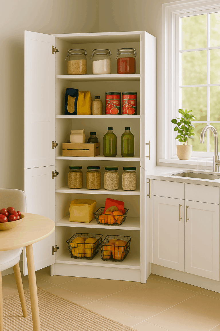 Full-size walk-in closet system with glass doors – Blue Valley Cabinets Burnaby