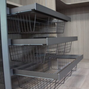 Walk-in closet system in Vancouver with LED lighting and glass doors