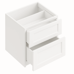 Modern double-drawer kitchen cabinet in white finish, ready-to-assemble design for Vancouver homeowners.
