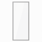 Modern full-glass closet door with narrow light-gray aluminum frame on white background