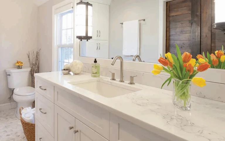 Contemporary bathroom vanity with white countertop