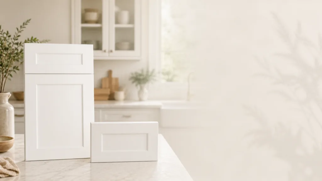 White Shaker cabinet door samples and finishes