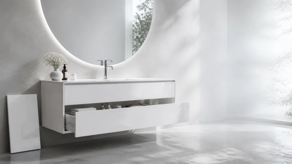 Gloss white floating bathroom vanity
